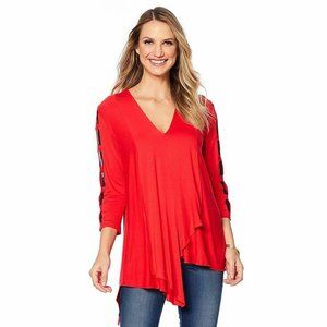 Rhonda Shear Mesh Sleeve Window Pane Top - Red